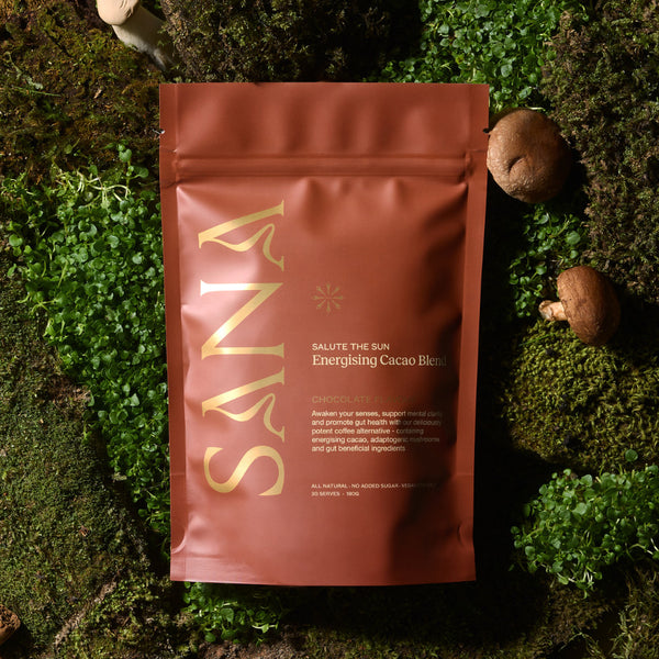 SANA Energising Cacao Blend pouch — naturopathically formulated gut health cacao with pre and probiotics